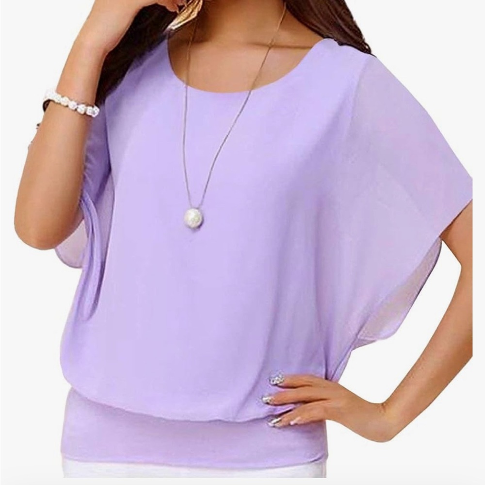 Neineiwu Women's Loose Casual Short Sleeve Chiffon Top T-Shirt Blouse